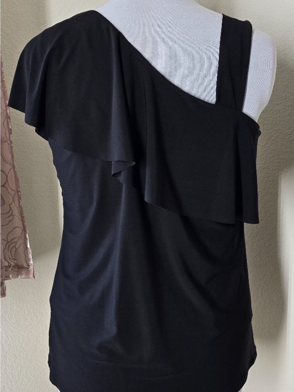 Lavish Black One-Shoulder Ruffle Tank - Picture 3 of 7